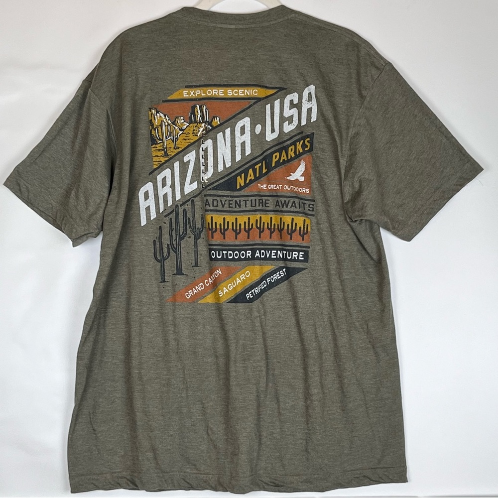 tultex Arizona Graphic T-Shirt Men’s L Heather Military Green Outdoors Cott/Poly